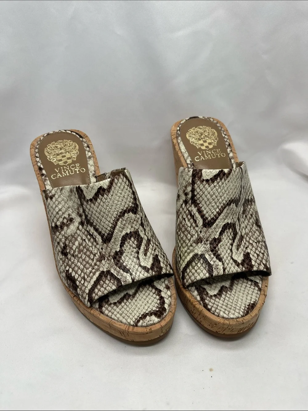 Vince Camuto Chaisen Platform Cork Leather Snakeskin Print Wedges